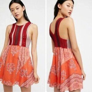 Free People | Katie Mini Dress Crochet Bodice Retro Festival Hippie Boho Small